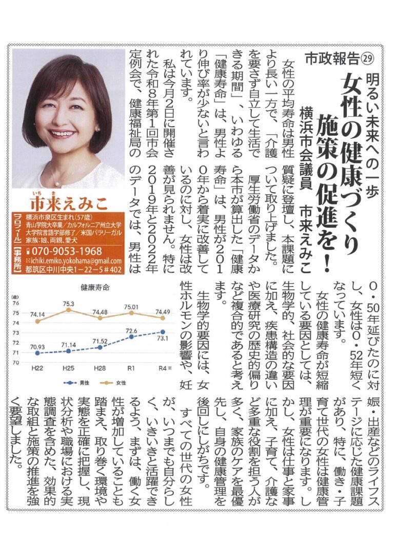 女性の健康づくり施策の促進を！